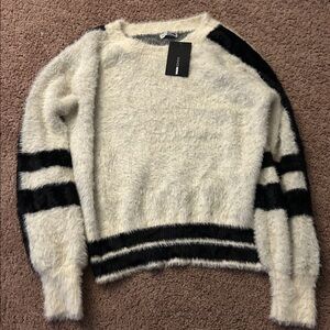 Fashion Nova Cream and Gray Fuzzy Sweater